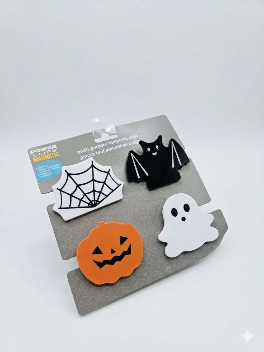Halloween Magnetic Clips Set - Orange Pumpkin, Black Bat, White Ghost & Web